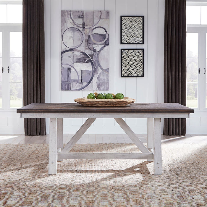Farmhouse Fixed Top Trestle Table in White/Oak image