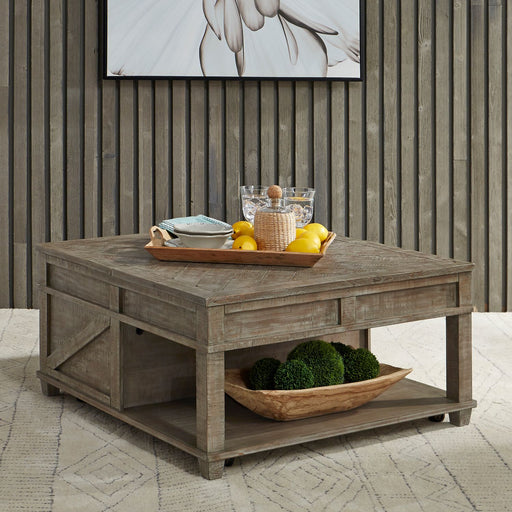 Parkland Falls Square Lift Top Cocktail Table in Weathered Taupe - Gibson McDonald Furniture & Mattress 
