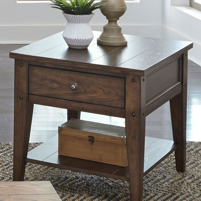 Liberty Furniture Lake House End Table in Rustic Brown Oak