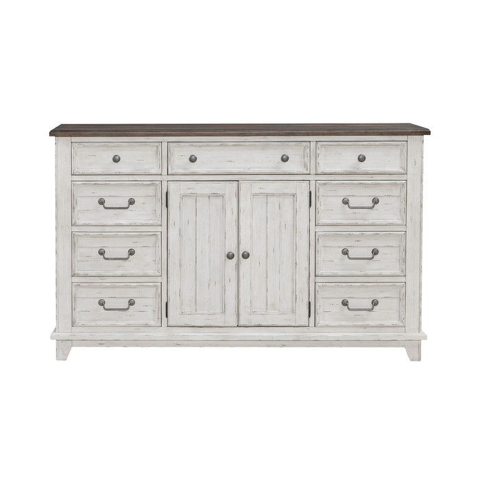 River Place 9 Drawer Dresser in Riverstone White and Tobacco image