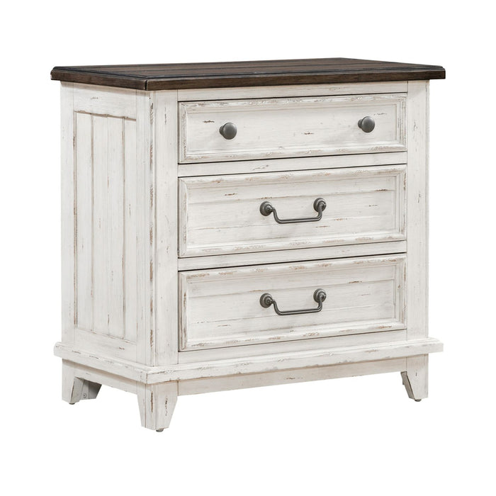 River Place 3 Drawer Nightstand with Charging Station in Riverstone White and Tobacco image