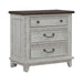 River Place 3 Drawer Nightstand with Charging Station in Riverstone White and Tobacco - Gibson McDonald Furniture & Mattress 
