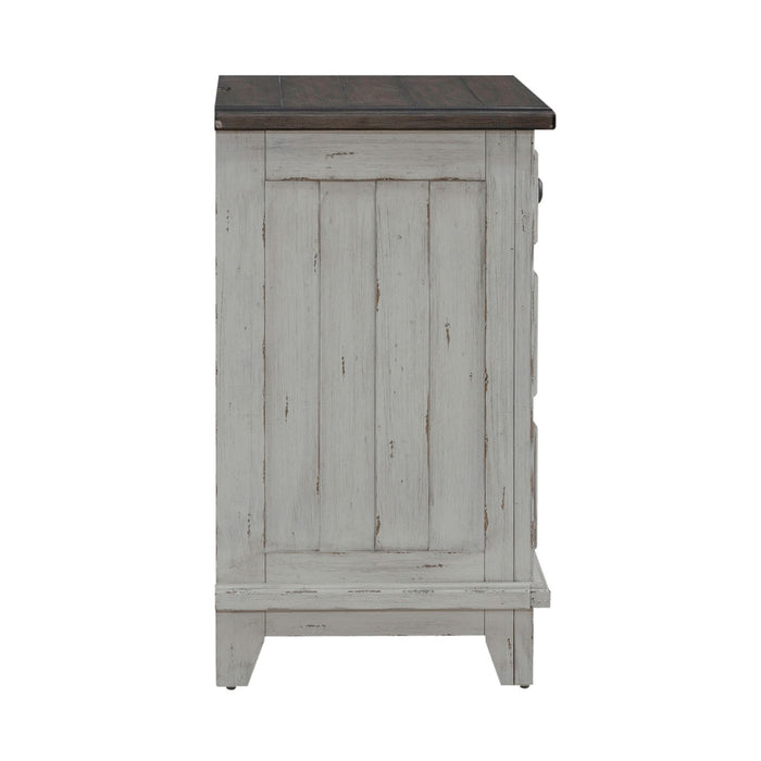 River Place 3 Drawer Nightstand with Charging Station in Riverstone White and Tobacco - Gibson McDonald Furniture & Mattress 