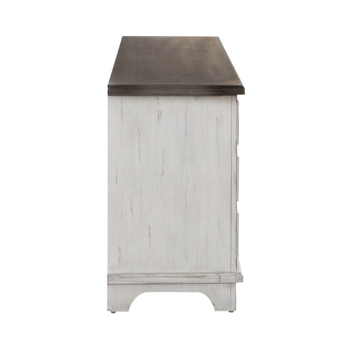 River Place Entertainment Console in Riverstone White/Tobacco - Gibson McDonald Furniture & Mattress 