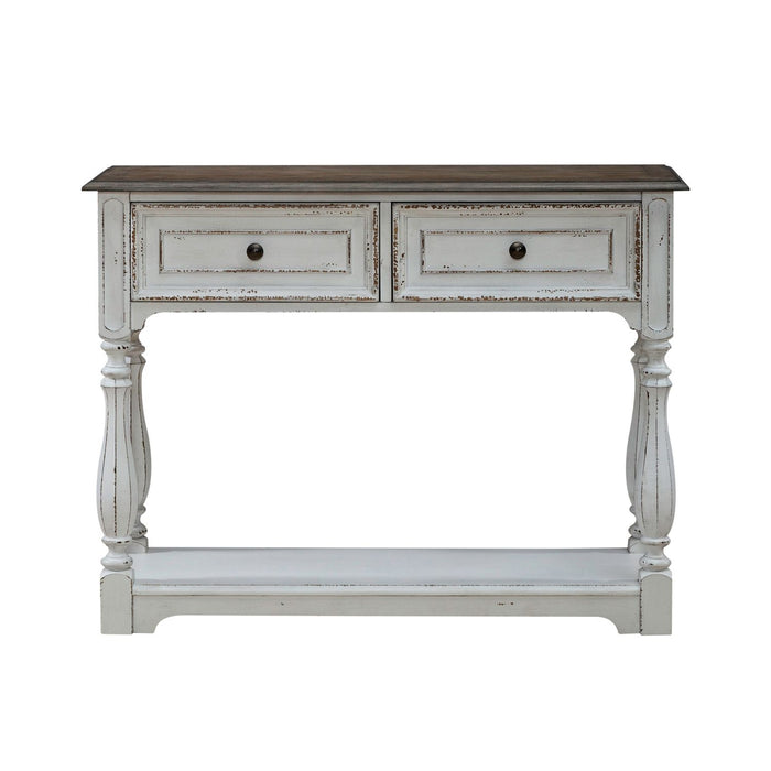 Magnolia Manor Hall Console in Antique White & Weathered Bark EST SHIP TIME APPX 4 WEEKS - Gibson McDonald Furniture & Mattress 