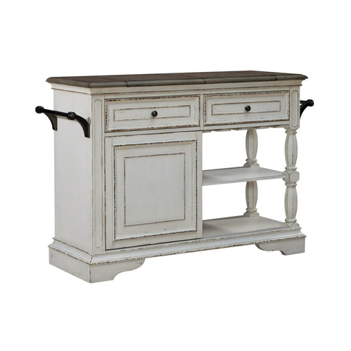 Magnolia Manor Bar Cart in Antique White & Weathered Bark EST SHIP TIME APPX 4 WEEKS image