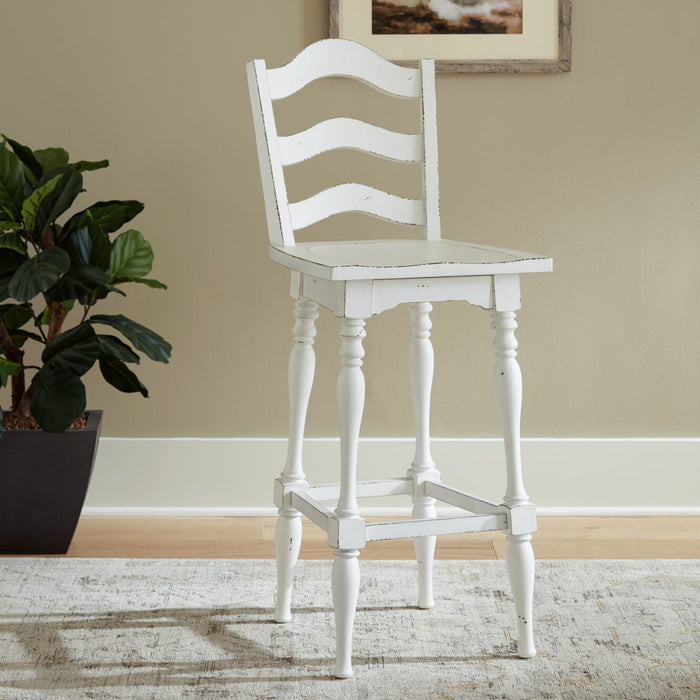 Liberty Furniture Magnolia Manor Ladderback Swivel Bar Stool (Set of 2) in Antique White & Weathered Bark image