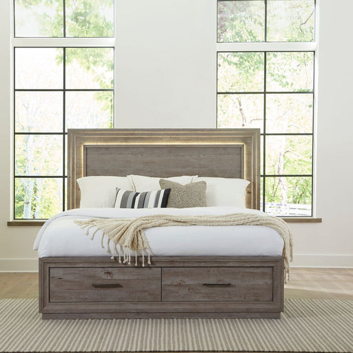 Liberty Furniture Horizons Queen Panel Storage Bed with HB Lights in Graystone image