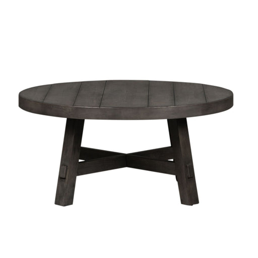 Modern Farmhouse Splay Leg Round Cocktail Table in Dusty Charcoal - Gibson McDonald Furniture & Mattress 