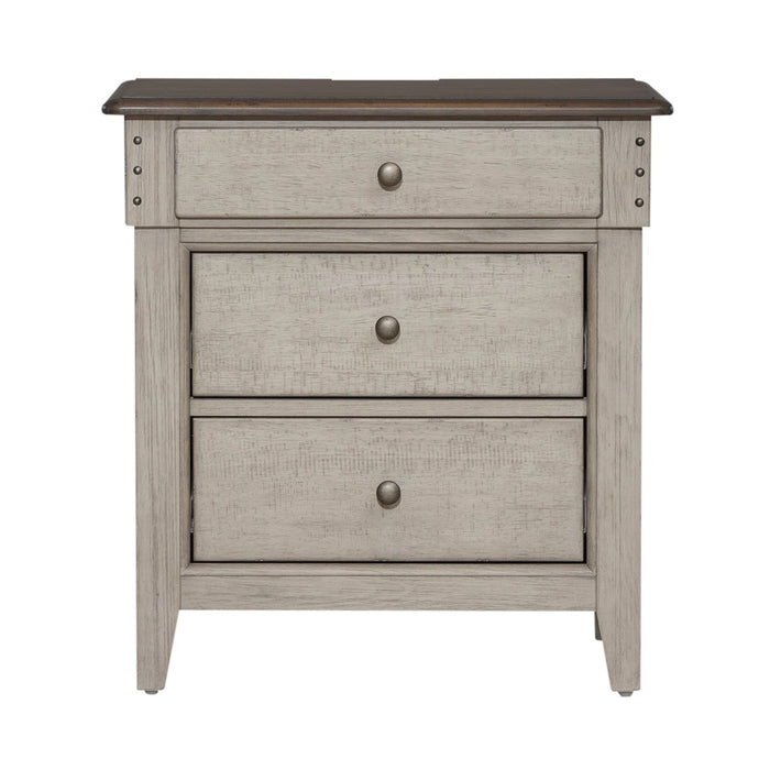 Ivy Hollow 3 Drawer Nightstand w/ Charging Station in Weathered Linen - Gibson McDonald Furniture & Mattress 