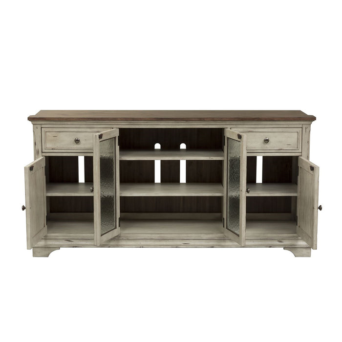 Liberty Morgan Creek Entertainment TV Stand in Antique White Finish with Wire Brushed Tobacco Accents