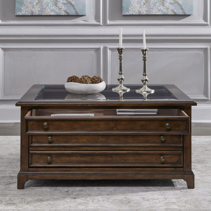 Arden Road Square Collector Cocktail Table in Satin Cherry - Gibson McDonald Furniture & Mattress 
