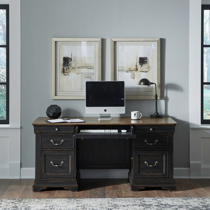 Liberty Furniture Meritage 5 Piece Junior Executive Set in Aged Charcoal w/ Rub Thru/Caramel