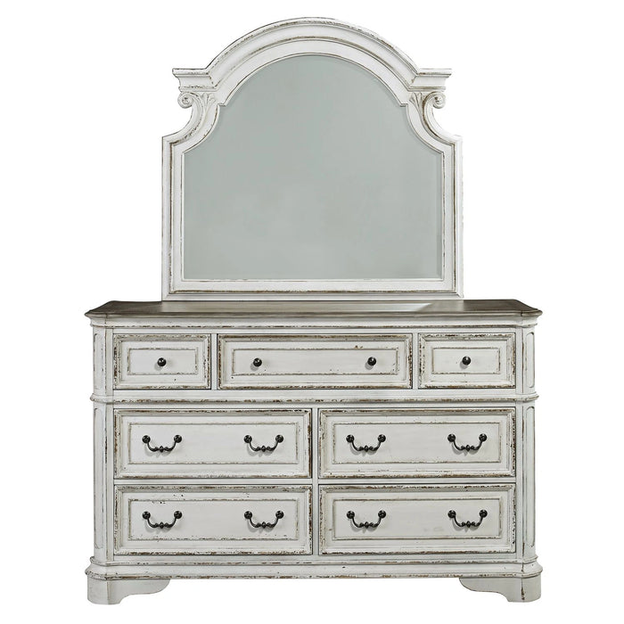 Magnolia Manor King California Upholstered Sleigh Bed, Dresser & Mirror image