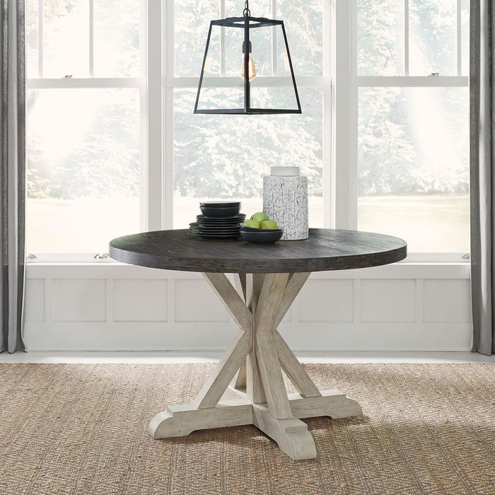 Liberty Furniture Willowrun Round Single Pedestal Table in Rustic White image