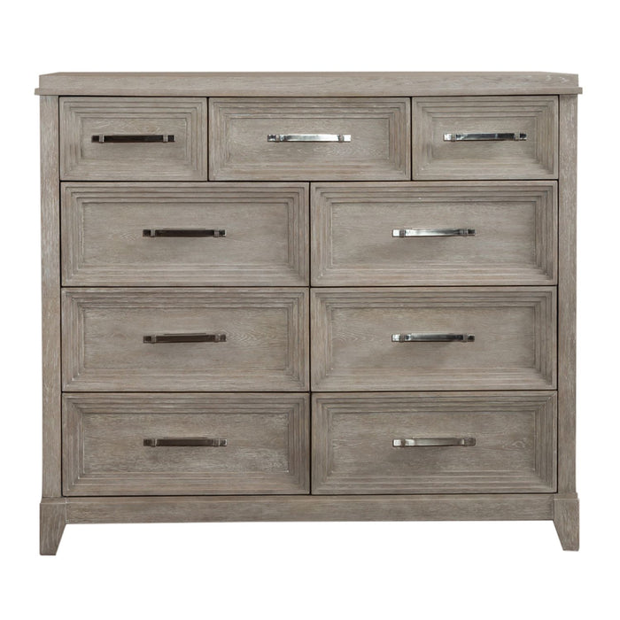 Belmar 9 Drawer Bureau Dresser in Washed Taupe and Silver Champagne image