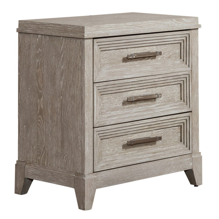 Belmar 3 Drawer Nightstand in Washed Taupe and Silver Champagne - Gibson McDonald Furniture & Mattress 