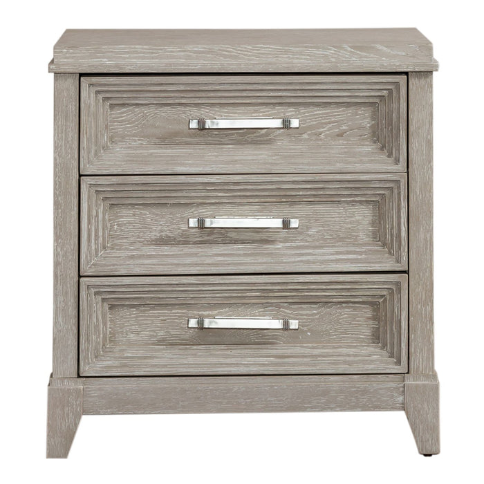 Belmar 3 Drawer Nightstand in Washed Taupe and Silver Champagne - Gibson McDonald Furniture & Mattress 