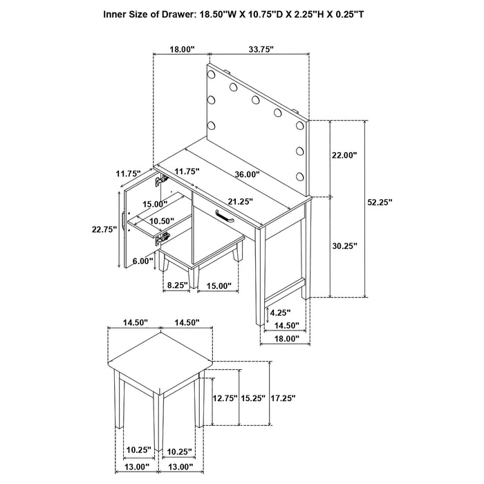 Elijah Makeup Vanity Table with LED Mirror and Stool - Gibson McDonald Furniture & Mattress 