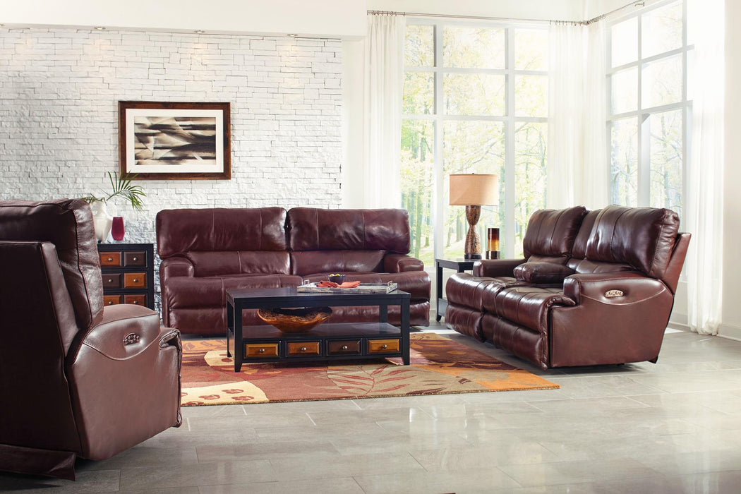 Catnapper Wembley Power Headrest w/ Lumbar Lay Flat Reclining Console Loveseat in Walnut 764589