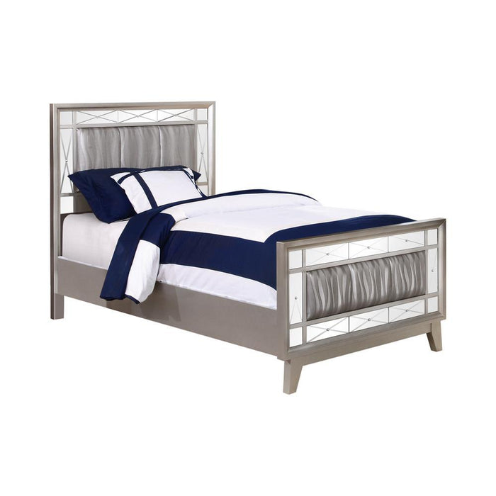 Leighton Twin Panel Bed with Mirrored Accents Mercury Metallic