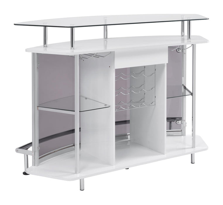 Gideon Crescent Shaped Glass Top Bar Unit with Drawer - Gibson McDonald Furniture & Mattress 