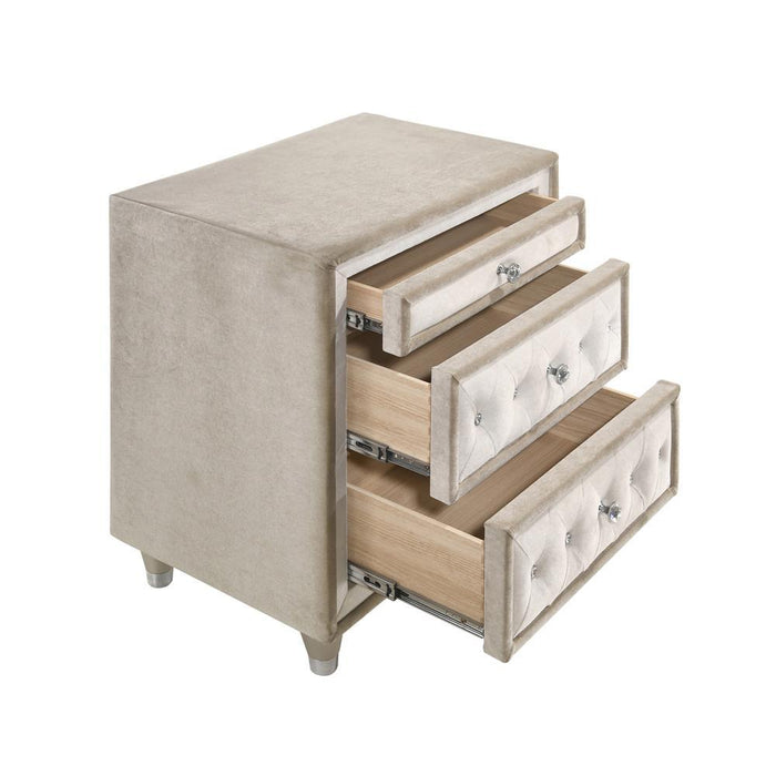 Antonella 3-drawer Upholstered Nightstand Ivory and Camel - Gibson McDonald Furniture & Mattress 
