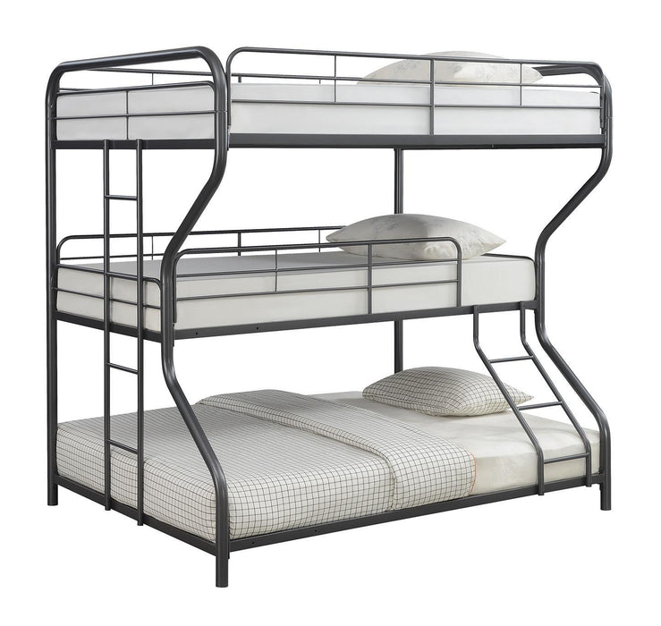 Garner Triple Full Over Twin Over Full Bunk Bed with Ladder Gunmetal - Gibson McDonald Furniture & Mattress 