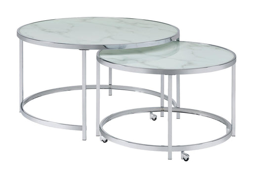 Lynn 2-piece Round Nesting Table White and Chrome - Gibson McDonald Furniture & Mattress 