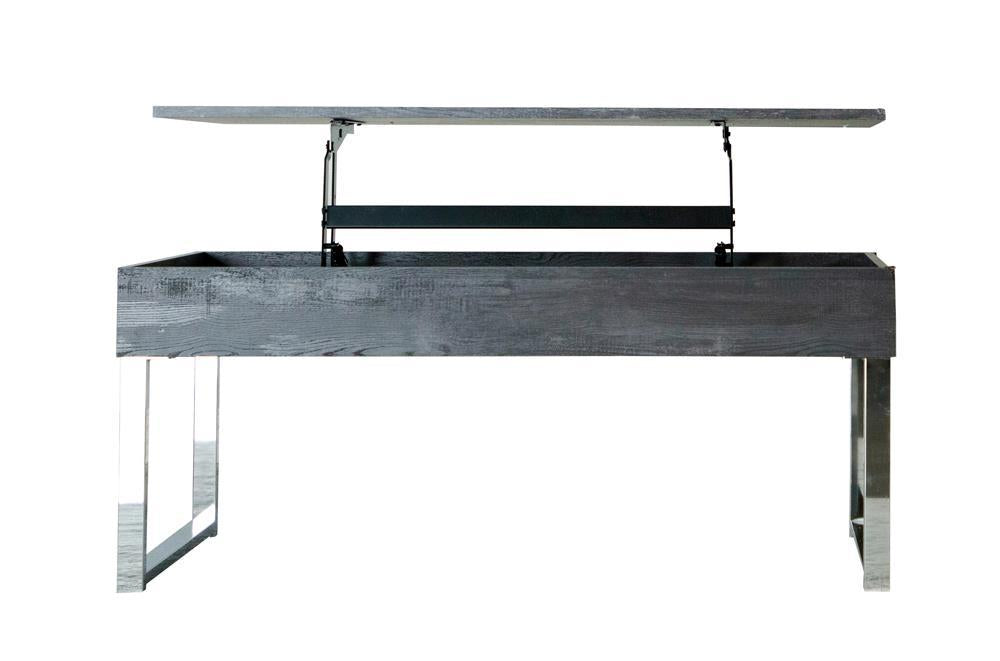 Baines Lift Top Storage Coffee Table Dark Charcoal and Chrome - Gibson McDonald Furniture & Mattress 