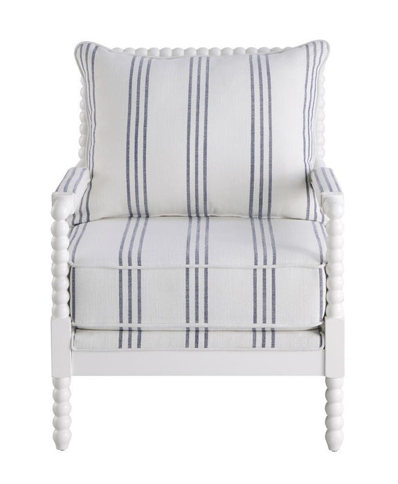 Blanchett Upholstered Accent Chair with Spindle Accent White and Navy - Gibson McDonald Furniture & Mattress 