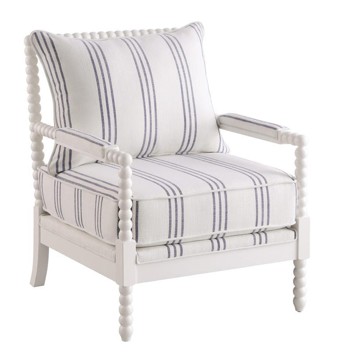 Blanchett Upholstered Accent Chair with Spindle Accent White and Navy - Gibson McDonald Furniture & Mattress 