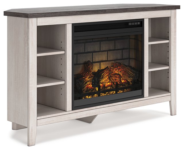 Dorrinson Corner TV Stand with Electric Fireplace - Gibson McDonald Furniture & Mattress 