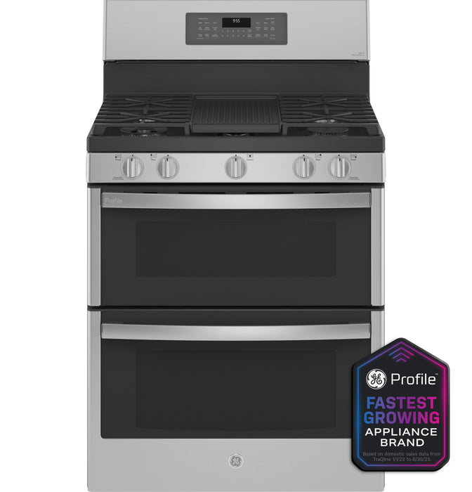 GE Profileª 30" Free-Standing Gas Double Oven Convection Fingerprint Resistant Range with No Preheat Air Fry